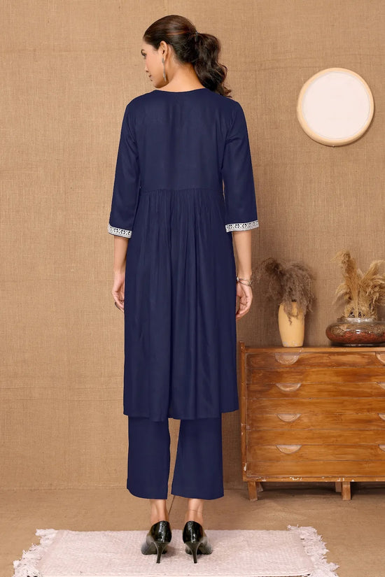 Avanshee Women's Latest Solid Embroidred Alia Cut Kurta And Pant Set-KP-7932-Navy