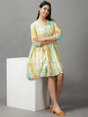 Women's Green Tie Dye Fit and Flare Dress-GW-3286-Seagreen