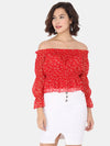 Red Off Shoulder Floral Smocking Top