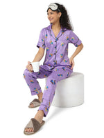 Smarty Pants Women's Silk Satin Lilac Color Minion Print Night Suit