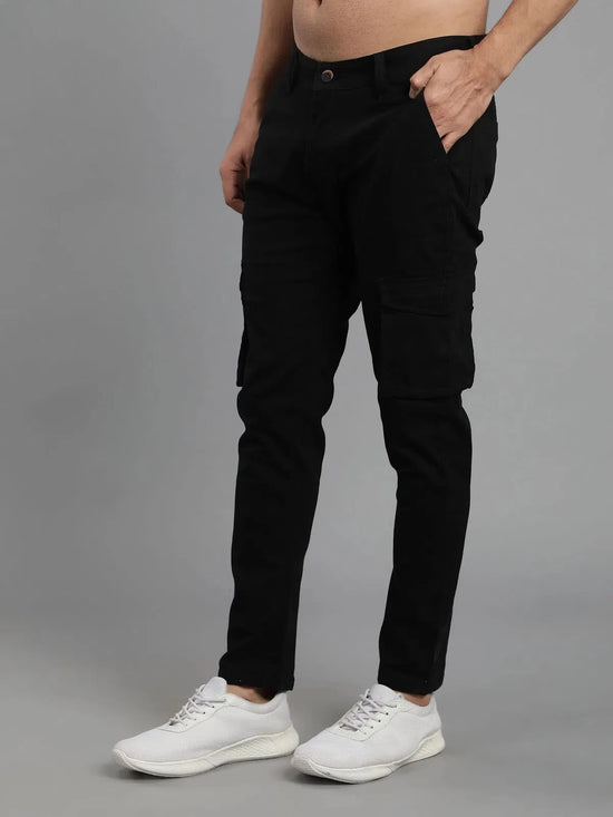 Solid Cargo Pants with 6 pockets-Black