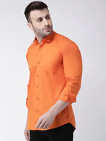 Hangup Men Slim Solid Shirts-CollarOrangeShirt