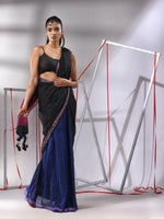 Black Cotton Saree With Sequine Work And Zari Stripe Pallu-MA55CT06520127