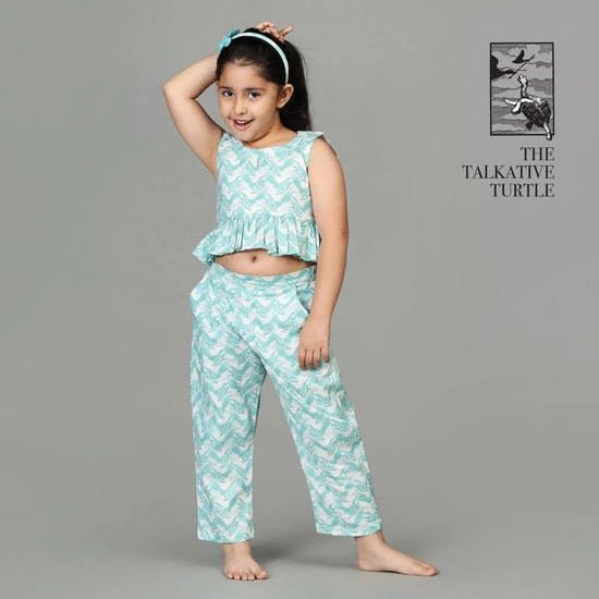 Girls Crop Top and Pants- With Talkative Turtle story print