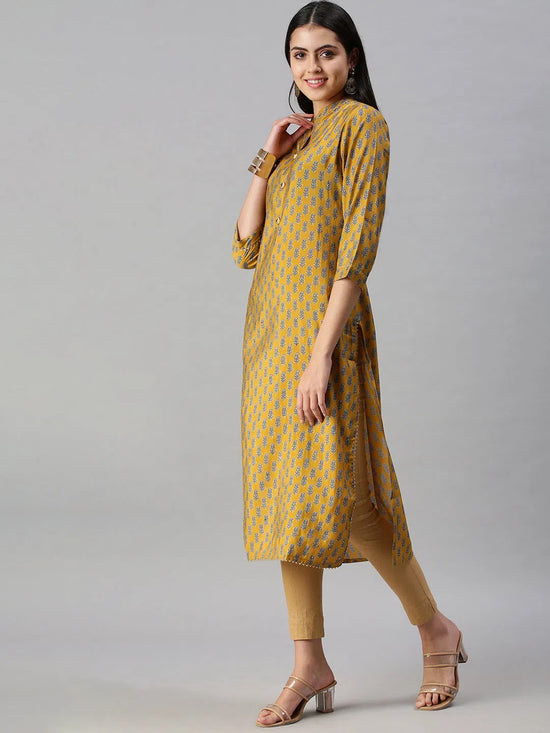 Women's Mustard Printed Straight Kurta-BCCK782-Mustard