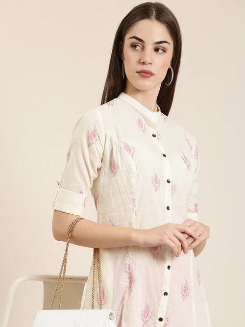 Women Cream Printed A-Line Kurta-NJ-1084352-Cream