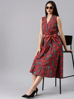 Women Fuchsia Floral Wrap Dress-RE-SKF-287-Fuchsia