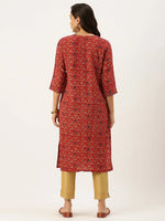 Women's Red Printed Straight Kurtas-HO-1431-Maroon