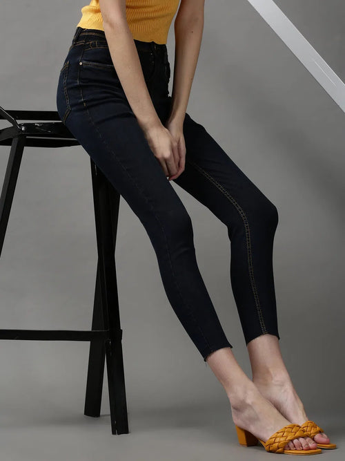 Women's Navy Blue Solid Skinny Fit Denim Jeans-GZ-5169-1-Navyblue