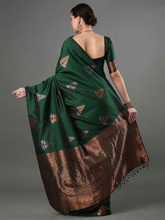 Saree Mall Women's  Blend Green Woven Design Designer Saree With Blouse Piece-15PAKHI1602