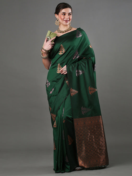 Saree Mall Women's  Blend Green Woven Design Designer Saree With Blouse Piece-15PAKHI1602