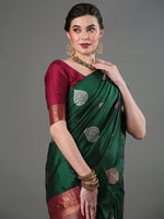 Saree Mall Women's  Blend Green Woven Design Designer Saree With Blouse Piece-15PAKHI1604