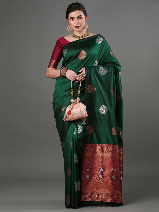 Saree Mall Women's  Blend Green Woven Design Designer Saree With Blouse Piece-15PAKHI1604