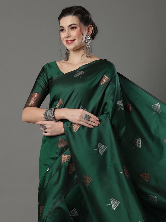 Saree Mall Women's  Blend Green Woven Design Designer Saree With Blouse Piece-15PAKHI1606