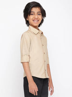 Tales & Stories Boys Beige Cotton Solid Full Sleeves Regular Fit Shirt