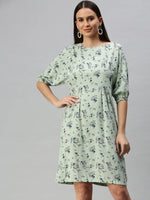 Women Green Printed A-Line Dress-AE-9892-Greennavyblue