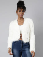 Women Solid Off White Crop Front-Open Sweater-CHN-1168-Offwhite