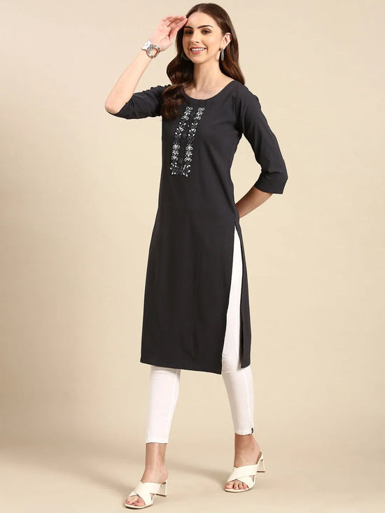 Women's Grey Solid Straight Kurta-SKC-814-Grey