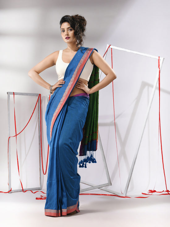 Sapphire Blue Cotton Saree With Sequined Work-MA55CT06520113