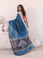 Teal Blue Pure Cotton Soft Saree With Temple Border-MA54CT041380012