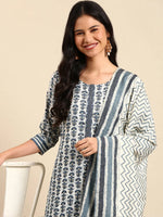 Women's Blue Printed Kurta Set-SKC-7908-Teal