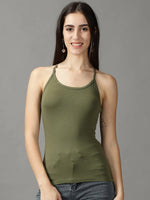 Women's Green Solid Tank Top-AE-10492-Olive