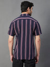 Rigo Navy Multi Stripe Cuban Collar Half Sleeve Rayon Shirt