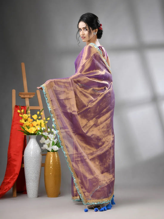 Copper Violet  Shimmer Tissue Saree With Gota Patti Borders-MA62TIS33990018