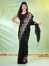 All Over Thread Floral Embroidery Black Cotton Saree-MA62CT33610076