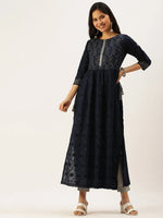 Women's Blue Embroidered Anarkali Kurtas-RA-003-Navyblue