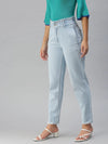 Women's Blue Solid Mom Fit Denim Jeans-GZ-5019A-Blue