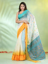 Off White Cotton Ikat Saree With Ganga Jamuna Border-MA66BCT431380076