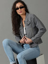 Women's Grey Solid Denim Jacket-AE-9501-Grey