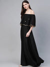 Ahalyaa Women'S Black Crepe Off Shoulder Gown