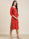 Women Red Printed Straight Kurta-AT-A901-K-Red