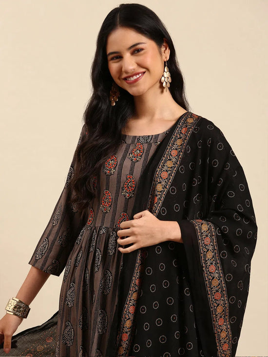 Women's Grey Printed Kurta Set-GW-2656-Grey