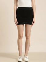 Women Black Solid Straight Skirt-BEC-30-Black