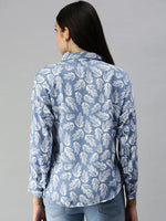 Women's Blue Printed Shirt-AE-10199-Blue