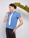 Women Dull Blue Neck Tie Detail Top