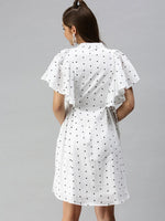 Women's White Printed Shirt Dress-ON-S05-White