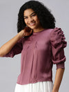 Women Mauve Solid Boxy Top-AE-7042-Mauve