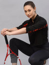 Rigo Black With Contrast Printed Detail Zip Neck Full Sleeve Activewear Top