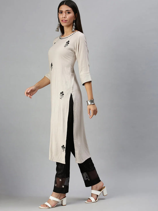 Women's Grey Striped Kurta Sets-PLS001-Grey