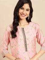 Women's Pink Printed Kurta Set-SKC-3339-Pink