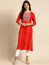 Women's Orange Printed Straight Kurta-SNG-7244-Orange