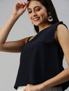 Women Navy Blue Solid Boxy Top-AE-10193-Navyblue