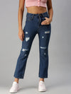 Women's Blue Solid Straight Fit Denim Jeans-GZ-2543C-Blue