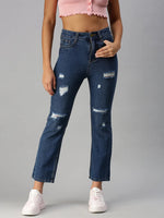 Women's Blue Solid Straight Fit Denim Jeans-GZ-2543C-Blue