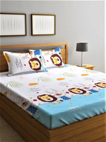 Home Sizzler 144TC Microfibre Blue & White Double Bedsheet With 2 King Size Pillow Covers