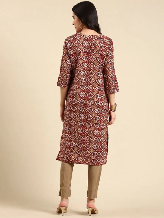 Women's Maroon Printed Straight Kurta-HO-1940-Maroon